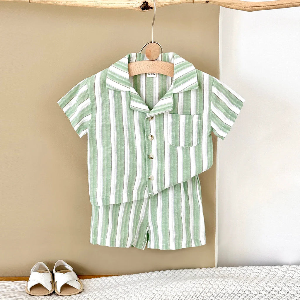 Mint Striped Linen Set