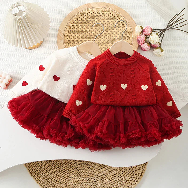 Heart Sweater Tulle Skirt Set