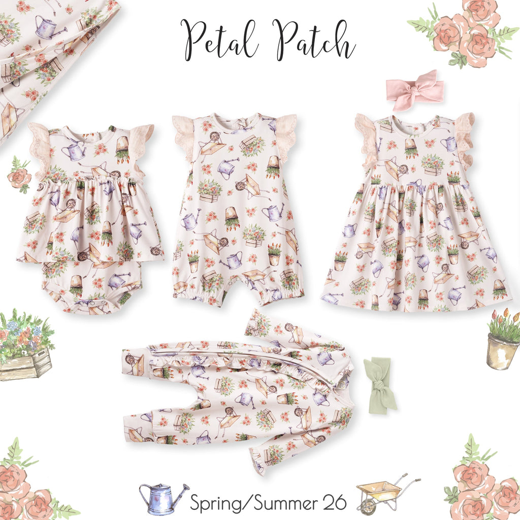Petal Patch Baby Girl Romper – Bamboo with Convertible Cuffs