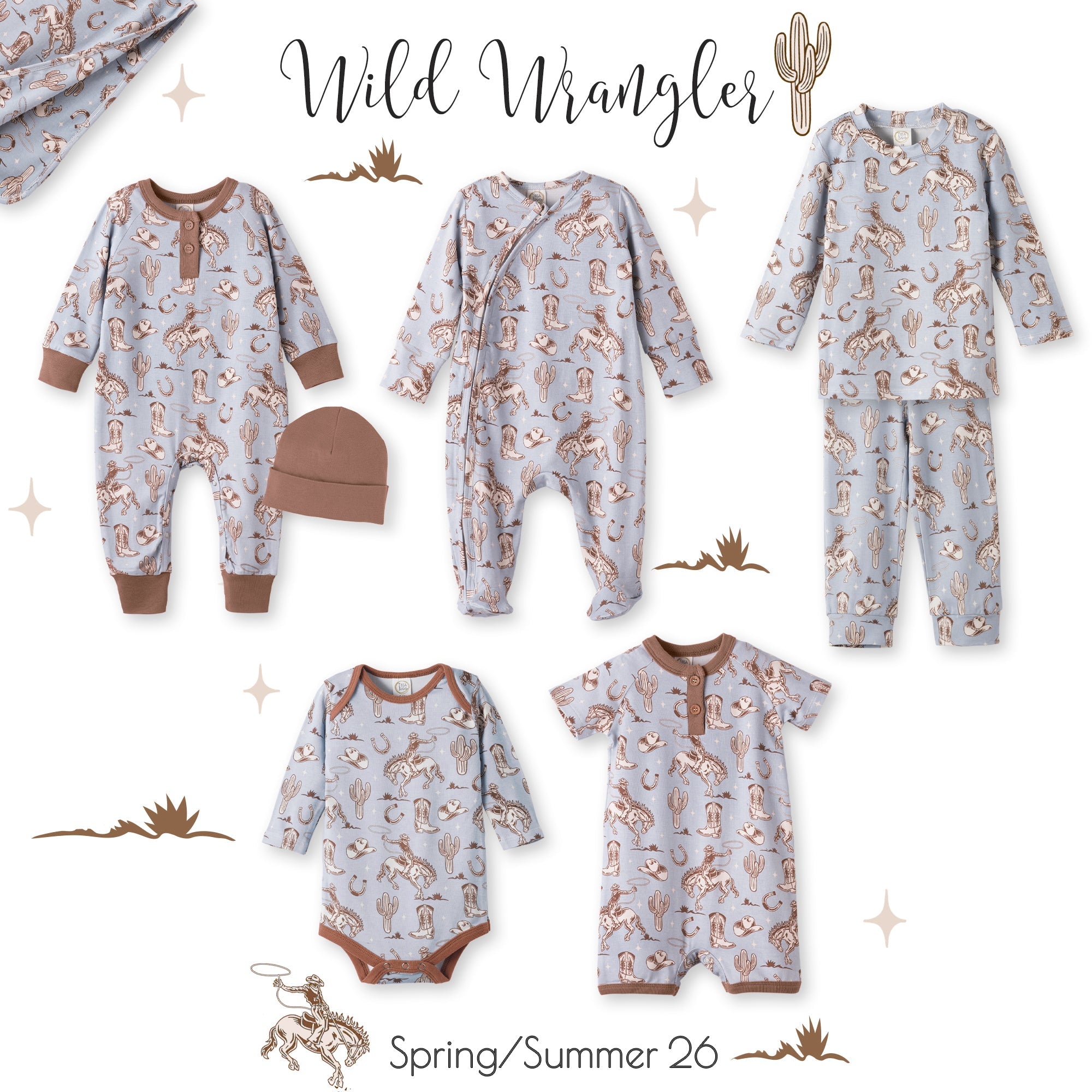 Wild Wrangler/Blue Western Bamboo Shorty Romper for Boys