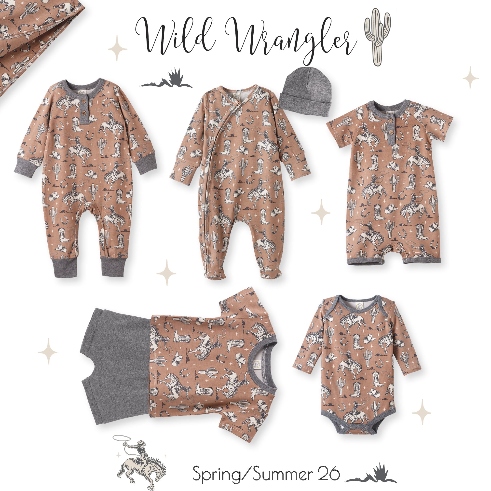 Wild Wrangler/Brown Western Bamboo Shorty Romper for Boys