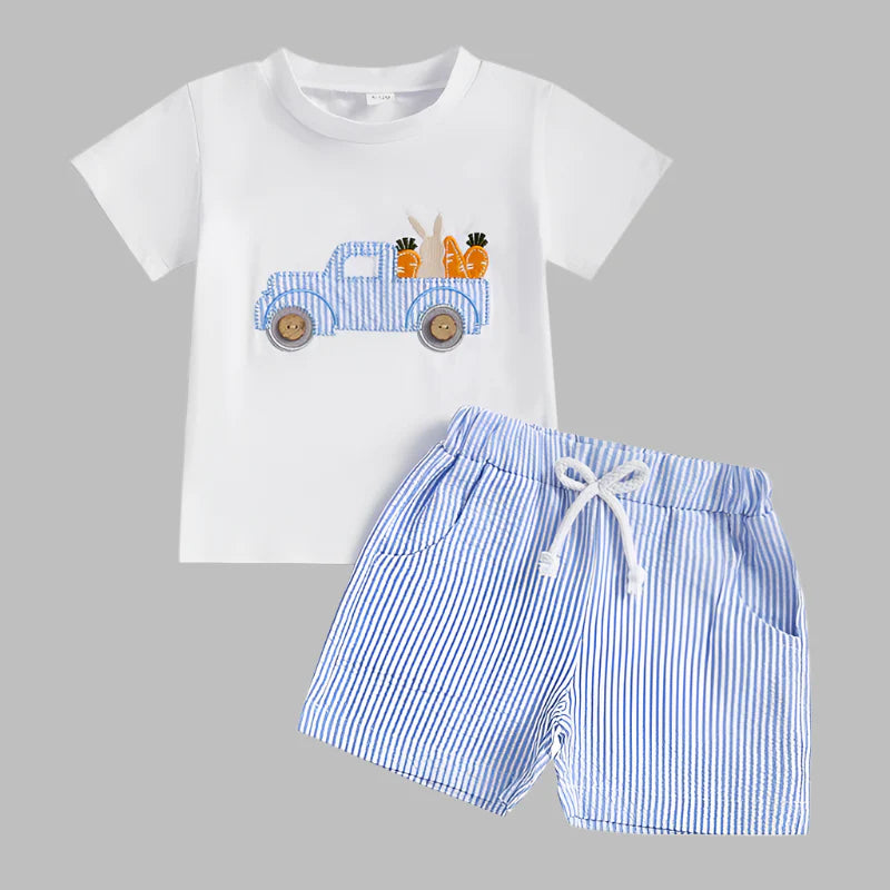Boys Casual Stripe Shorts Set