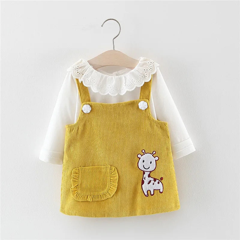 Corduroy Suspender Dress Top Set