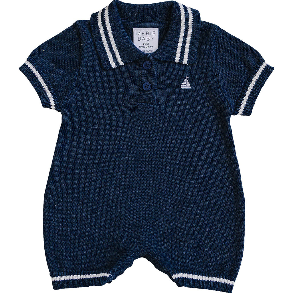 Collared Sailboat Knit Short Romper