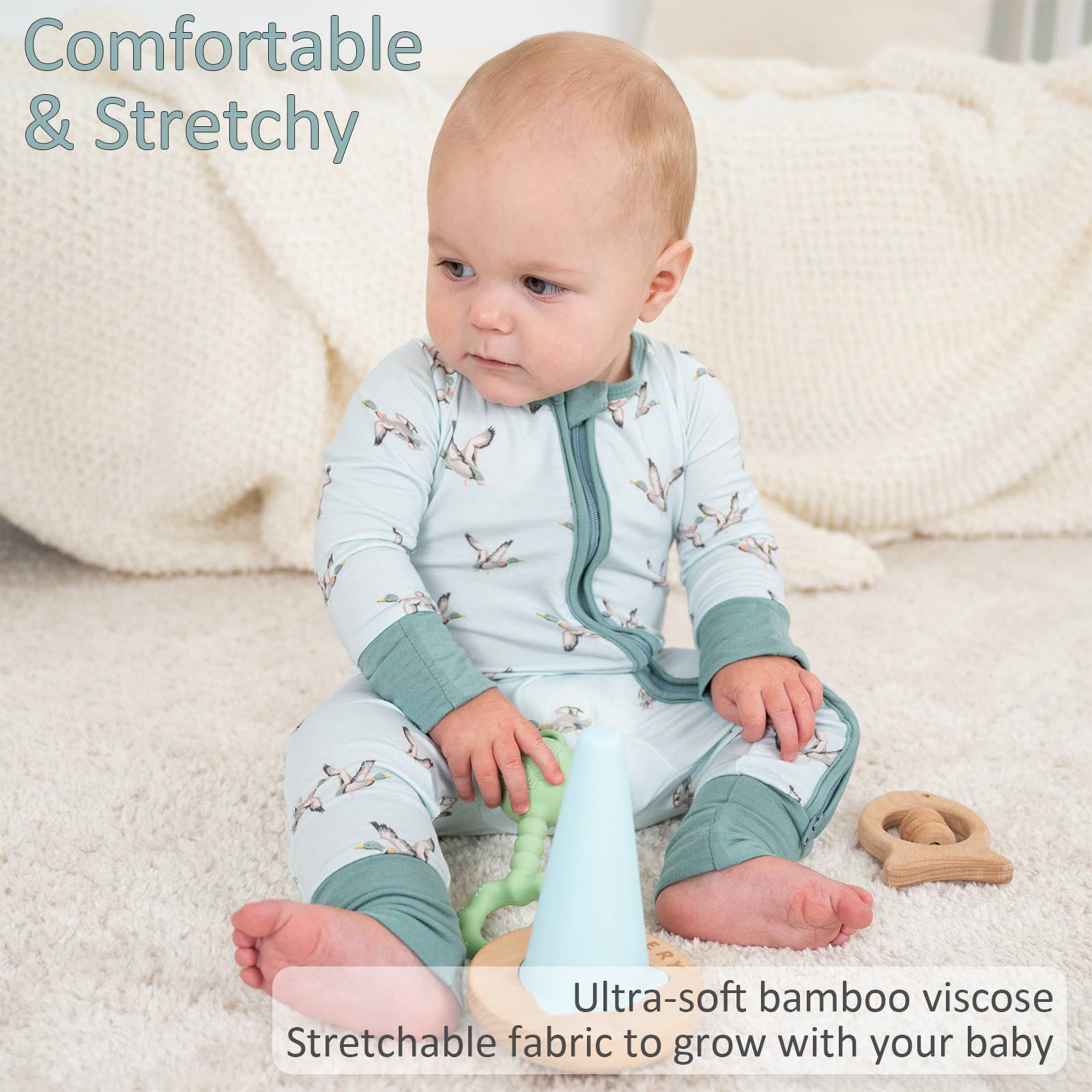 Bamboo Baby Convertible Zipper Pajama Quack Up Mallard Duck