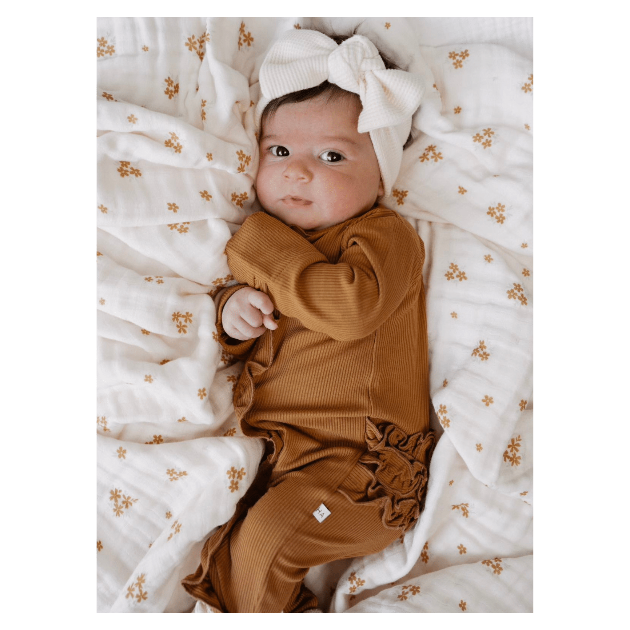 Caramel Ribbed Baby Pajamas | Ruffle Zipper Romper