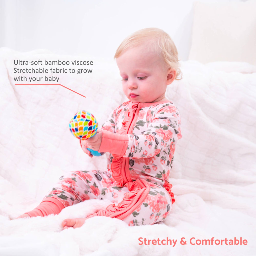 Bamboo Baby Convertible Ruffle Zipper Pajama Peony Floral: 0-3 Months