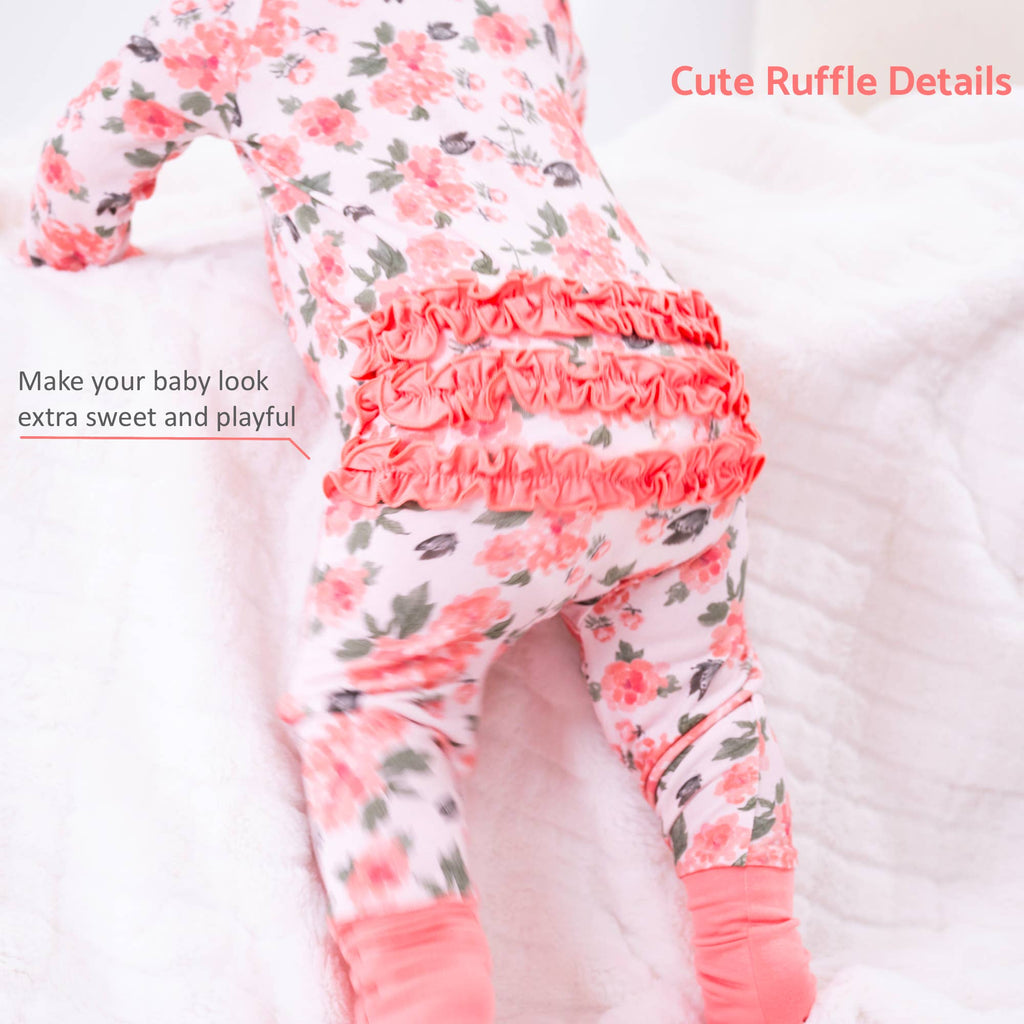 Bamboo Baby Convertible Ruffle Zipper Pajama Peony Floral: 0-3 Months