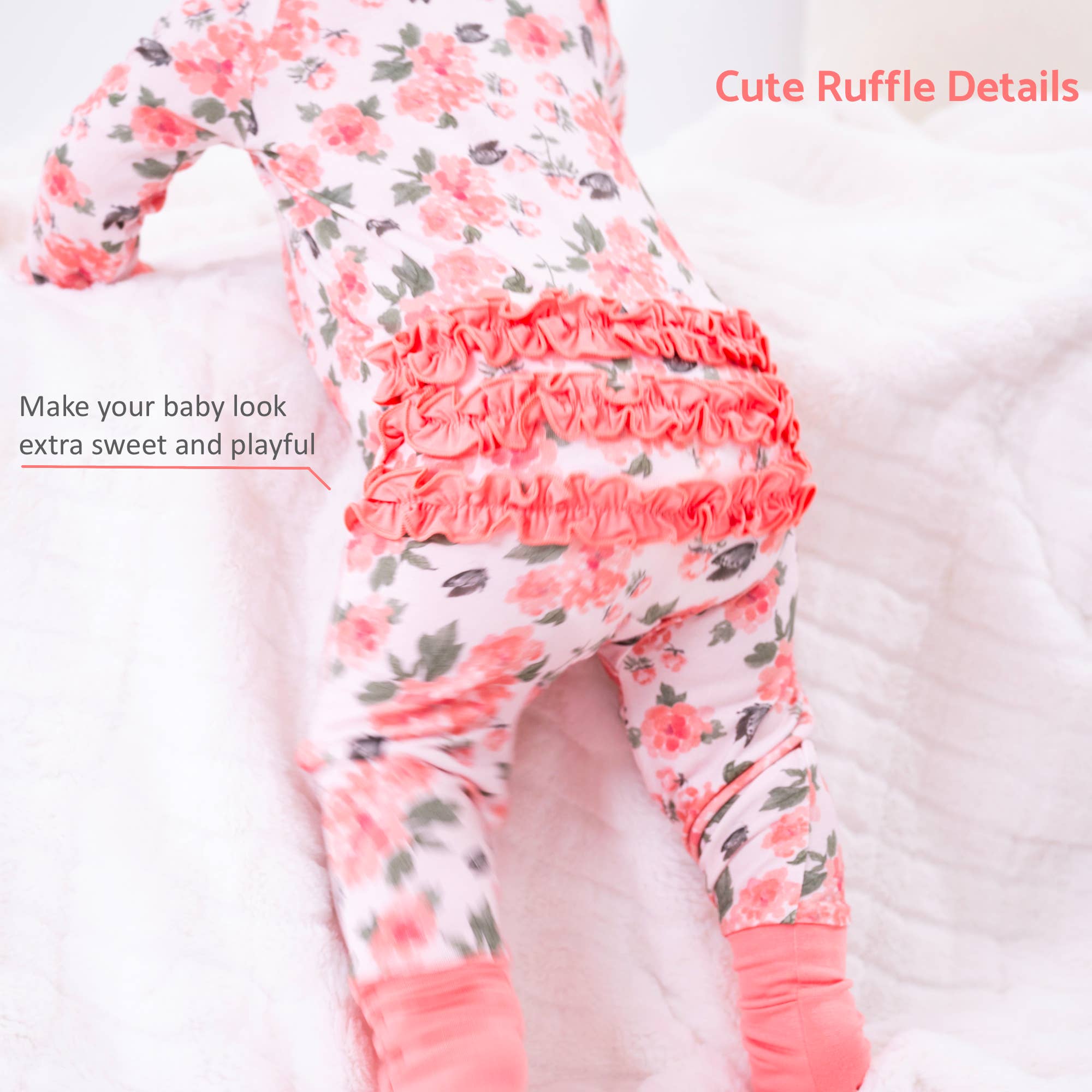 Bamboo Baby Convertible Ruffle Zipper Pajama Peony Floral: 0-3 Months