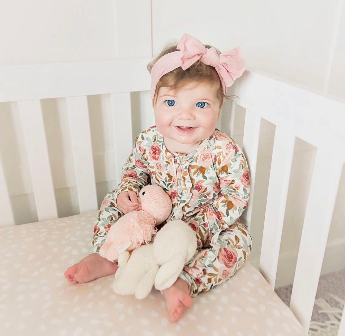 Dusty Pink Floral Baby Pajamas | Ruffle Zipper Romper