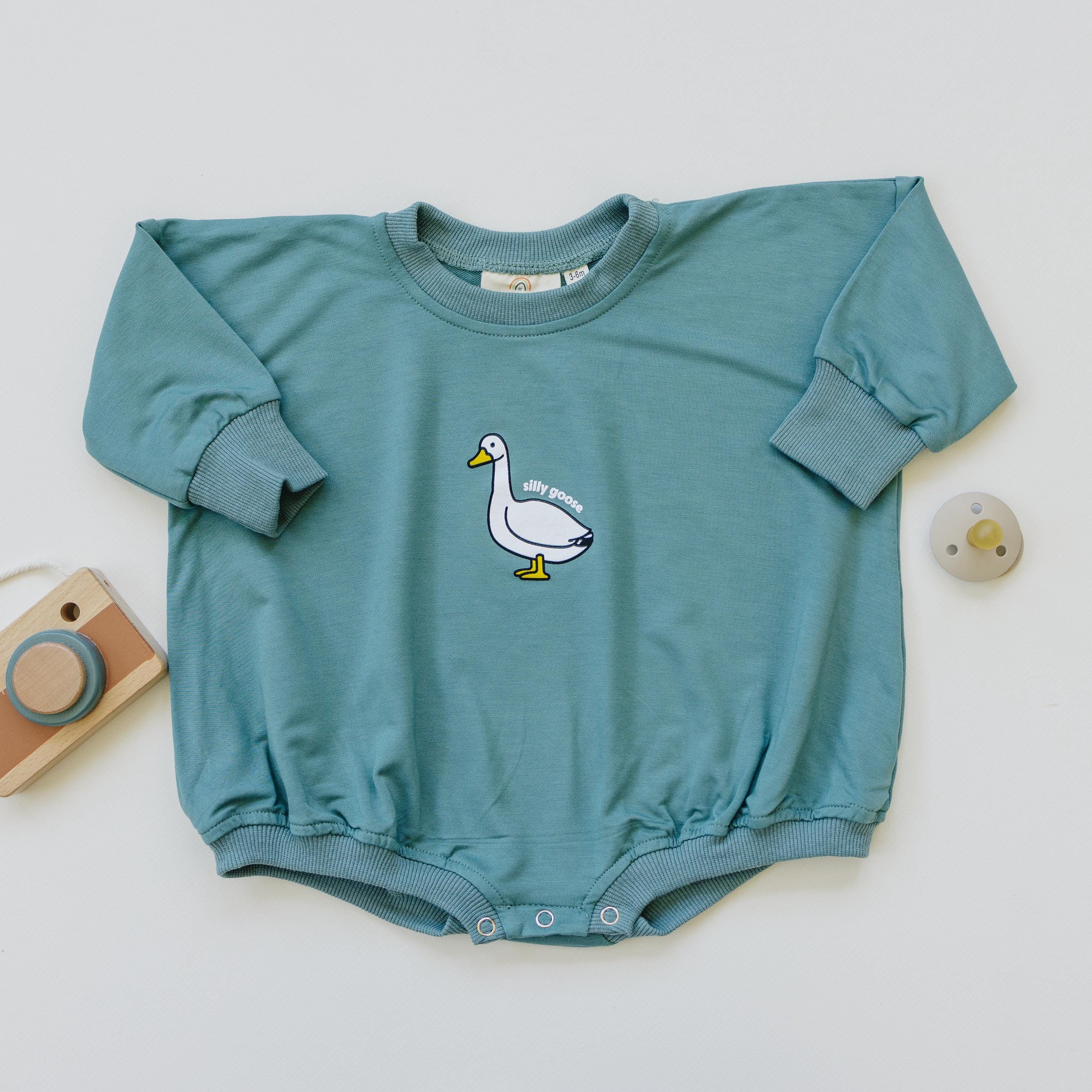 Silly Goose Bamboo Baby Romper - Teal or Blue - Infant Baby Toddler