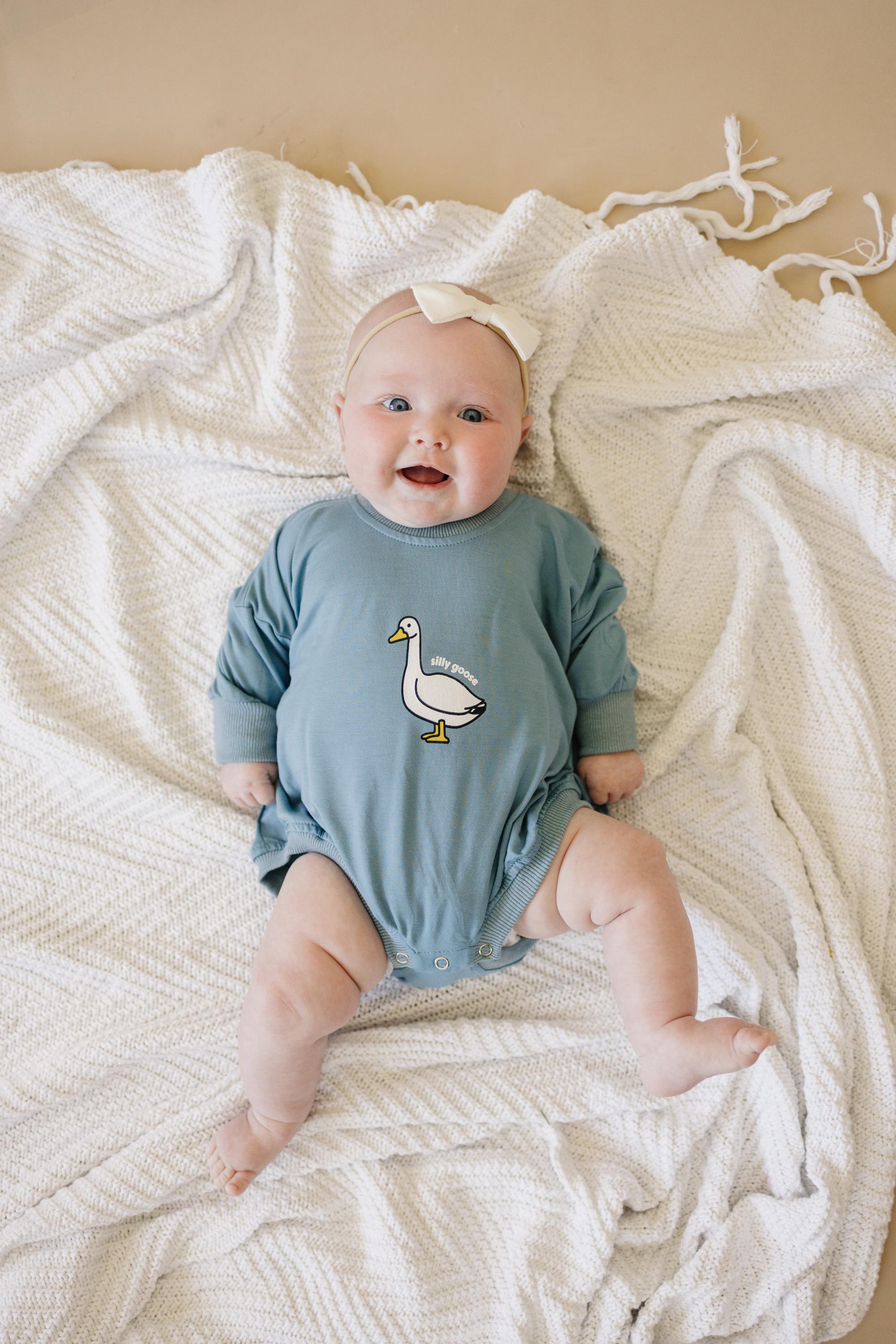 Silly Goose Bamboo Baby Romper - Teal or Blue - Infant Baby Toddler