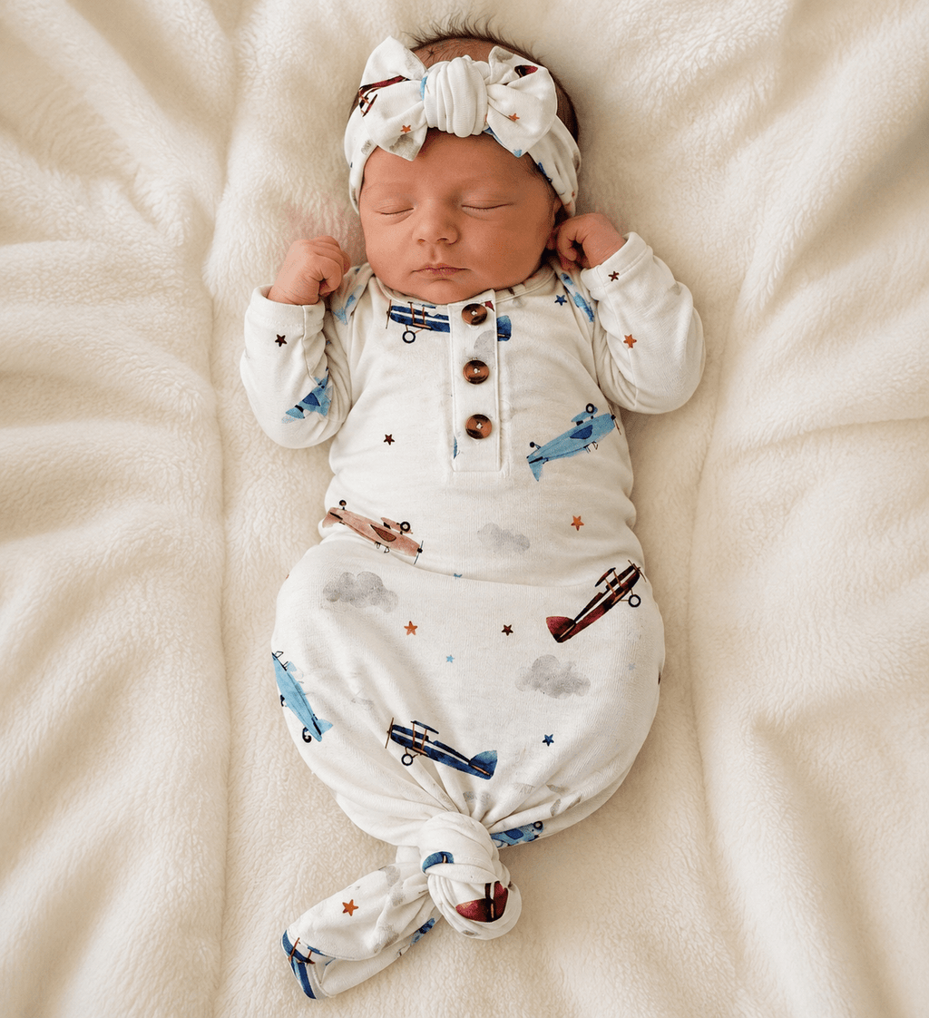 Knotted Baby Gown - Vintage Airplane