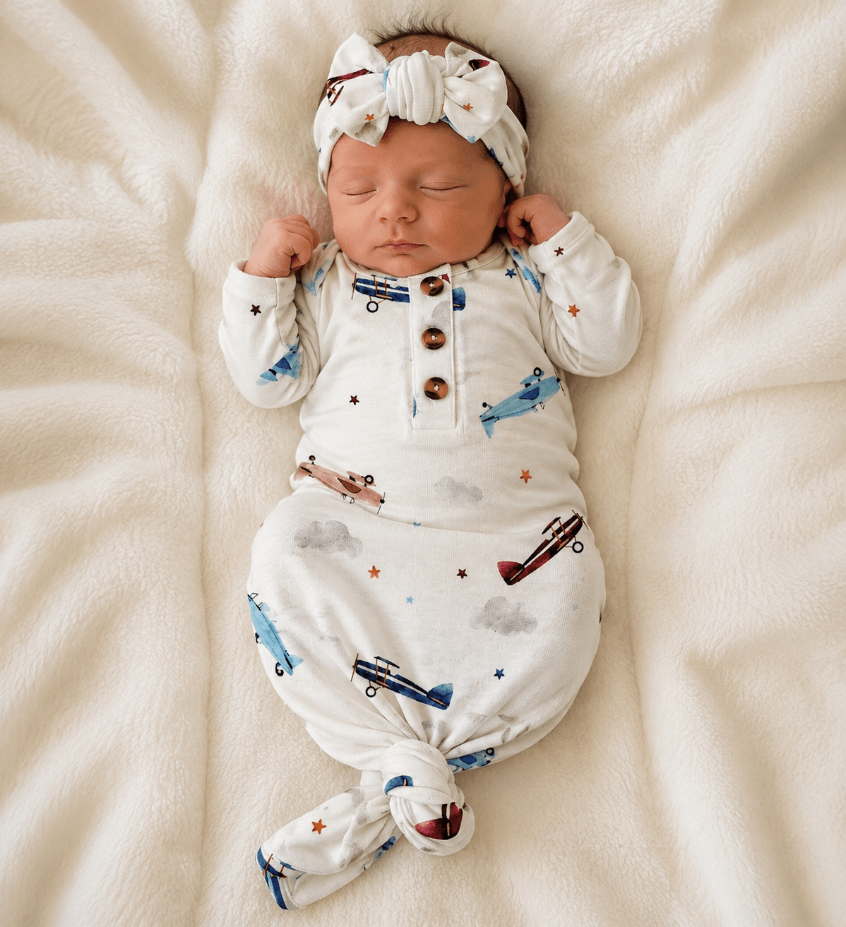 Knotted Baby Gown - Vintage Airplane