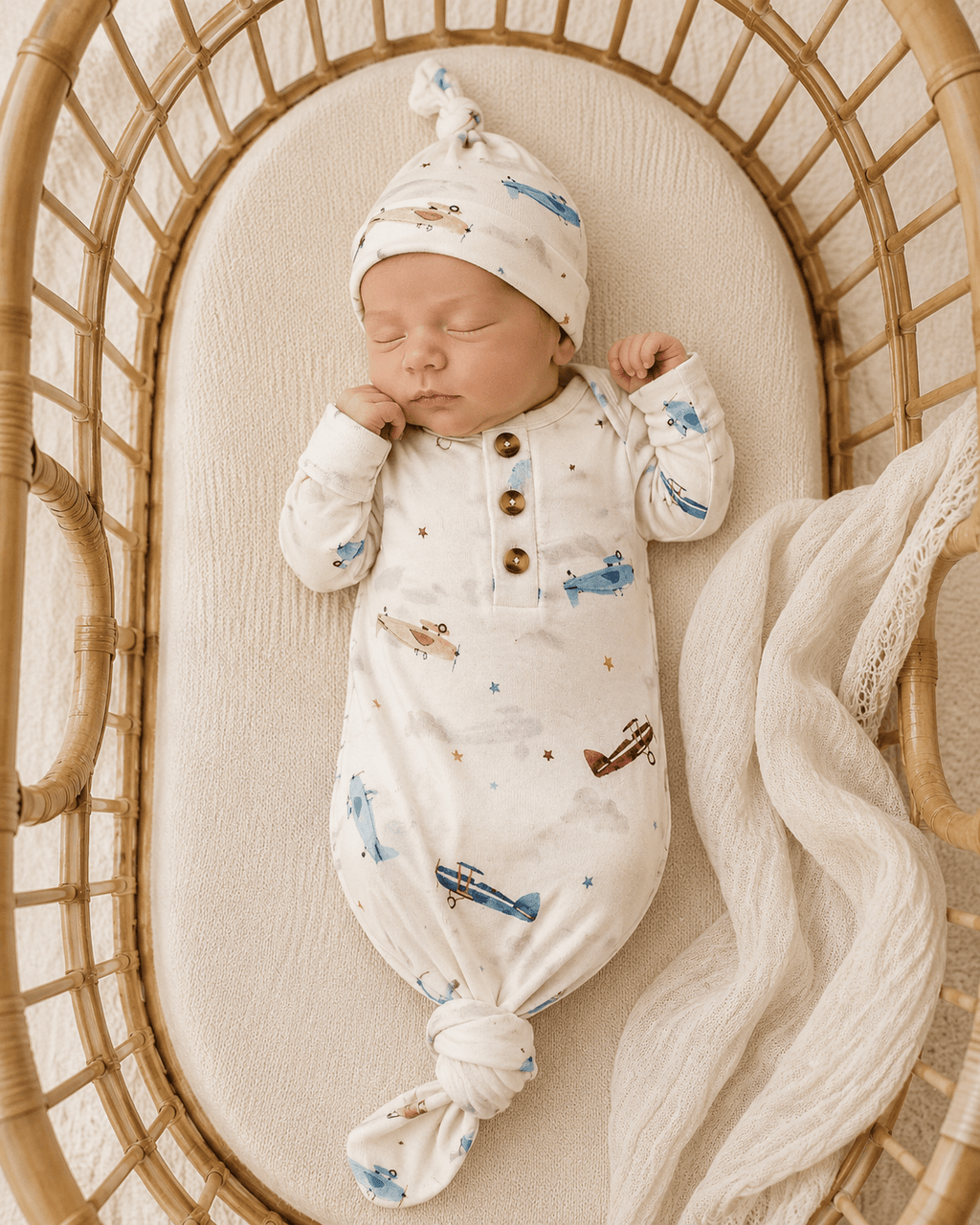 Knotted Baby Gown - Vintage Airplane