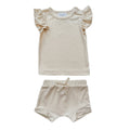 Ruffle Ribbed Short Set - Cream