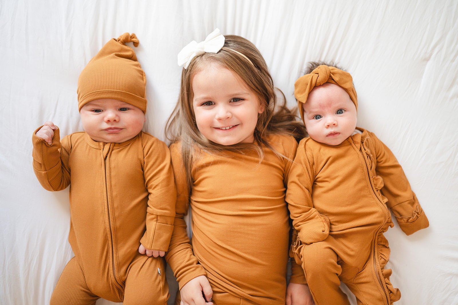 Caramel Ribbed Baby Pajamas | Ruffle Zipper Romper