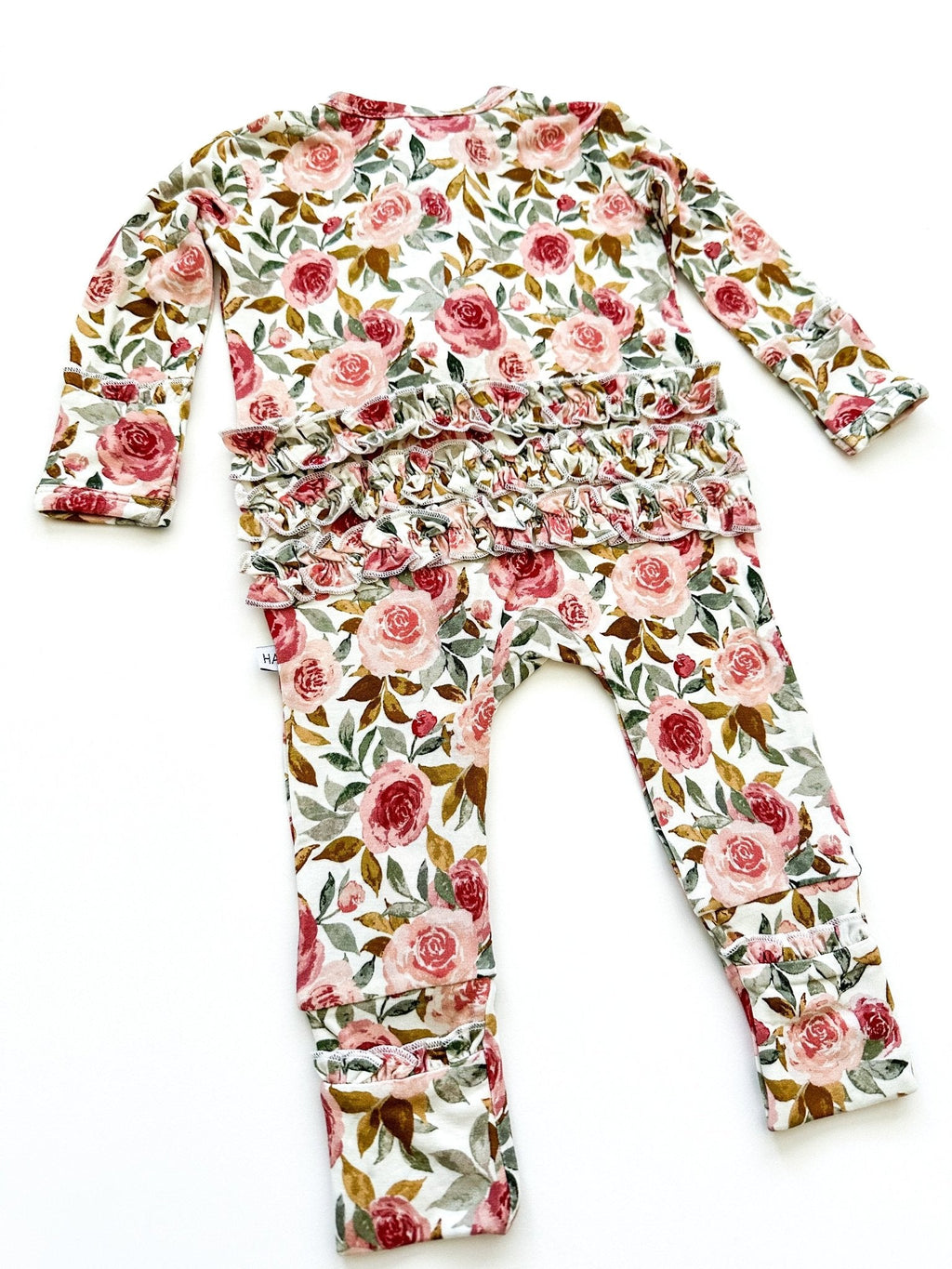 Dusty Pink Floral Baby Pajamas | Ruffle Zipper Romper