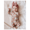 Dusty Pink Floral Baby Pajamas | Ruffle Zipper Romper