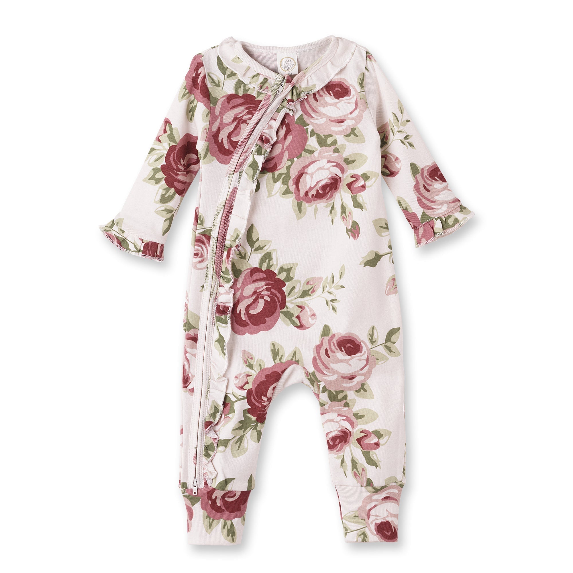 Baby Girl's Cabbage Rose Cotton Zippered Romper