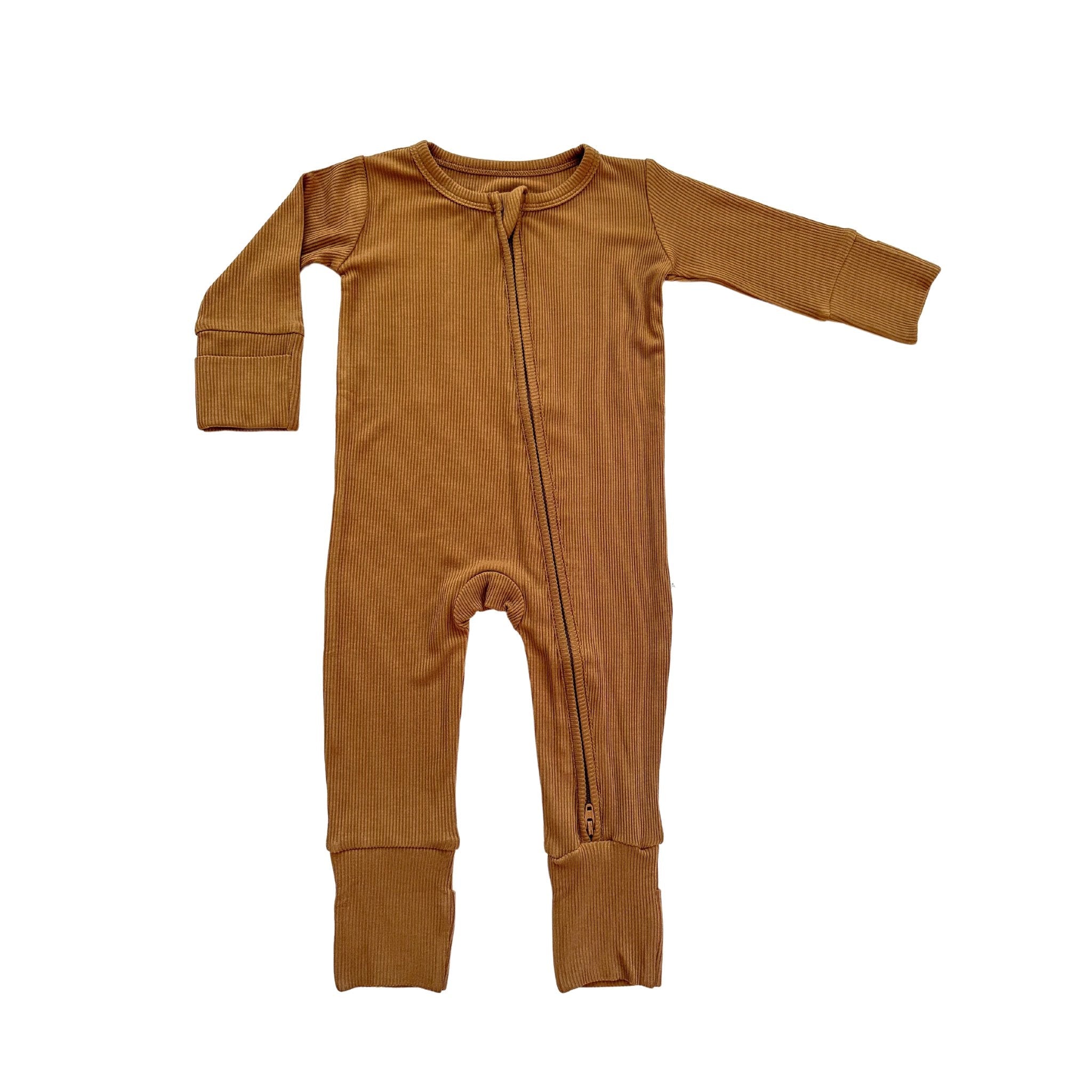 Caramel Ribbed Baby Pajamas | Zipper Romper